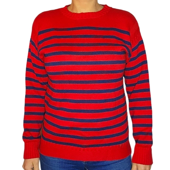 H&M L.O.G.G. Cotton Knit Red Striped Sweater Size Small - Picture 1 of 5
